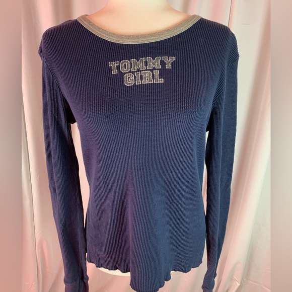 Tommy Hilfiger Tommy Girl blue waffle shirt size XL - Picture 1 of 6